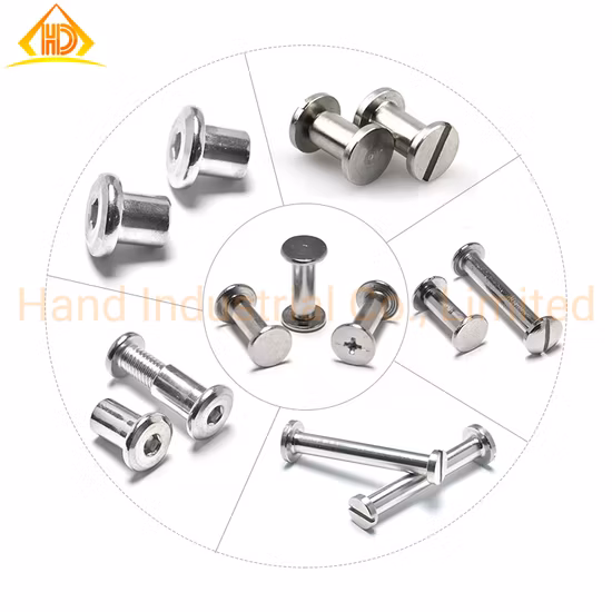 M6 M8 M10 3 4 5mm Bolsa Cinto Prego Rebite Encadernação Eixo Aço Carbono Banhado a Latão Titânio Slivery Pistola Preto Bronze Mamilo Feminino Chicago Parafuso